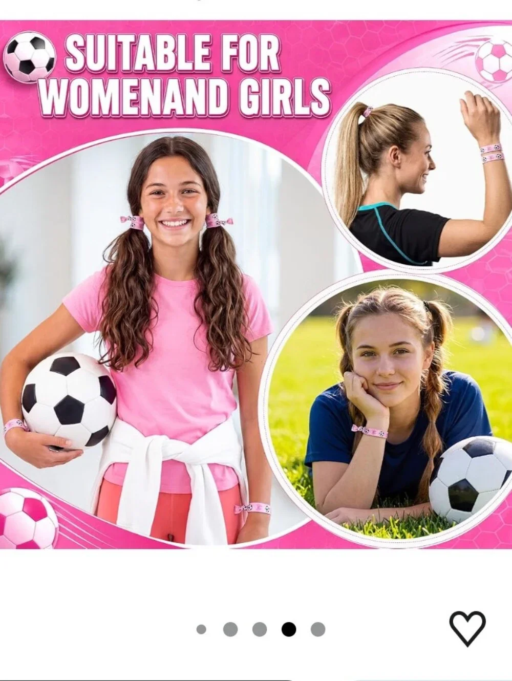Soccer 24pcs Hair Ties Ponytail Holders Bracelet, Pink